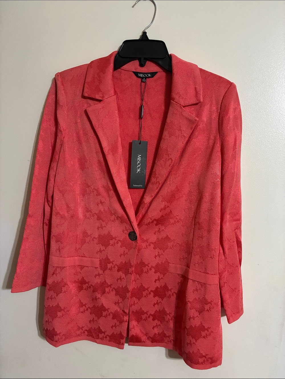 Misook Coral Pink Jacquard Single-Button Blazer